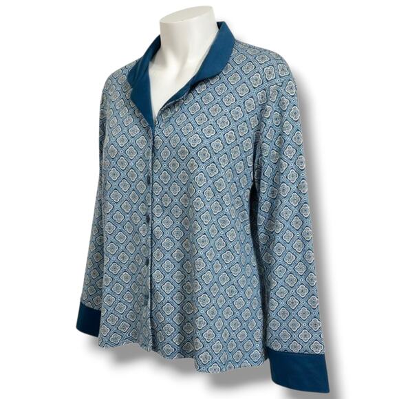 Flora by Flora Nikrooz Women’s Blue Geometric Long Sleeve Pajama Top Size Large - Picture 2 of 9